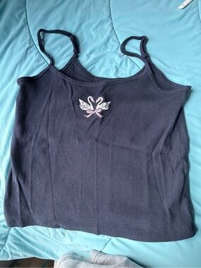 Hollister Navy Ribbed Cami Tank with Swan Embroidery
